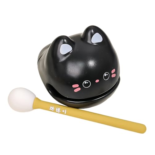 Miniatur Gartenzwerge Fischtrommel Schlaginstrument Geist Beruhigendes Desktop Ornament Tierfigur PVC Katze Doy Musikinstrument Für Stress Büro Organizer Schreibtisch Metall Mesh ( Black, One Size) von Generisch