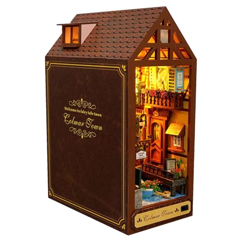Miniatur Haus Bausatz - 3D Holz Puzzle LED Buch Nische Modell Für Leseraum Schlafzimmer Kinderzimmer Klassenzimmer Spielzimmer Kinder Und Erwachsene Weihnachten Halloween Miniatur Haus Bausatz - 3D Holz Puzzle LED Buch Nische Modell Für Leseraum Schlafzimmer Kinderzimmer Klassenzimmer Spielzimmer Kinder Und Erwachsene Weihnachten Halloween von Generisch