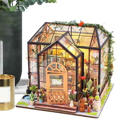 Miniatur Haus Bausatz | Gewächshaus Bauset mit Möbeln und Werkzeugkleber | Handgemachtes Holzmodell, Kreative Bastelprojekte für Erwachsene Wohnzimmerdekoration von Generisch