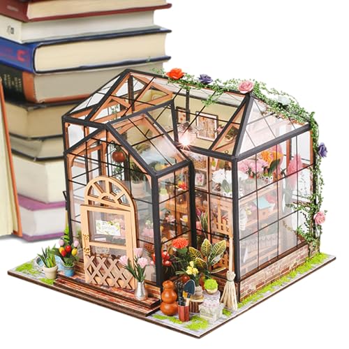Miniatur Haus Bausatz | Gewächshaus Bauset mit Möbeln und Werkzeugkleber | Handgemachtes Holzmodell, Kreative Bastelprojekte für Erwachsene Wohnzimmerdekoration von Generisch