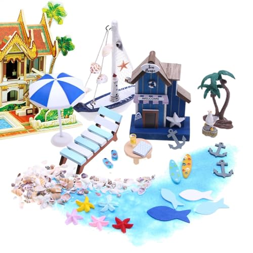 Miniatur Haus Kit - 26 Stück Miniaturhaus Dekoration Kleines Puppenhaus - Meer Thema Miniatur Kit für Freunde Kinder Familie Handwerk Projekte Urlaub Displays und kreative Aktivitäten von Generisch