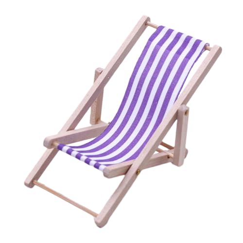 Miniatur Liegestuhl |7.5cm Mini Strandstuhl Deko | Klappbarer Lounge Stuhlmodell | Aus Holz Und Stoff, Ca.60g, Realistisch Robust, Ideal Für Puppenhaus, Bastelprojekte -Dekoration von Generisch