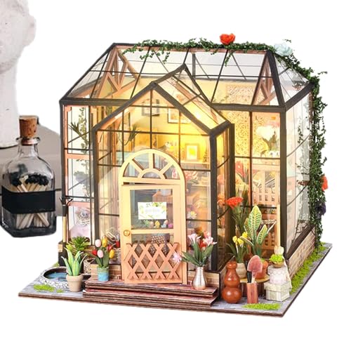 Miniatur Puppenhaus Bausatz - 3D Mini Gewächshaus Modellbausatz,Deko Anzeige für Schlafzimmer Zimmer Teenager Weihnachten Halloween BücherBibliothek Projekte von Generisch