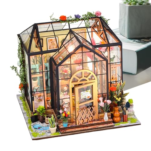 Miniatur Puppenhaus Bausatz - 3D Mini Gewächshaus Modellbausatz - Deko Anzeige für Schlafzimmer Zimmer Teenager Weihnachten Halloween BücherBibliothek Projekte von Generisch