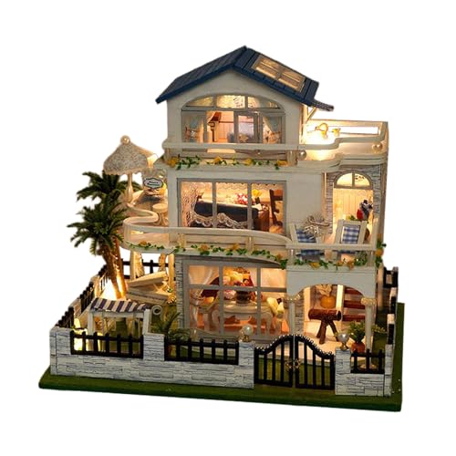 Miniatur Puppenhaus Kit - Puppenhaus Villa Miniatur Making Kit mit LED-Licht - Handgemachte Bastelsets für Jugend Frauen Sohn Familie Teens Freunde Tochter Mädchen von Generisch