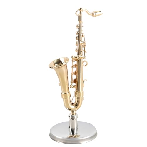 Miniatur -Saxophon, goldplattiertes Messing Musikinstrument Sammlerstück mit Stand and Case, Puppenhauszubehör für Display Kinder Erwachsene Weihnachtsgeburtstag Geschenkdekoration Home Studio Miniatur -Saxophon, goldplattiertes Messing Musikinstrument Sammlerstück mit Stand and Case, Puppenhauszubehör für Display Kinder Erwachsene Weihnachtsgeburtstag Geschenkdekoration Home Studio von Generisch