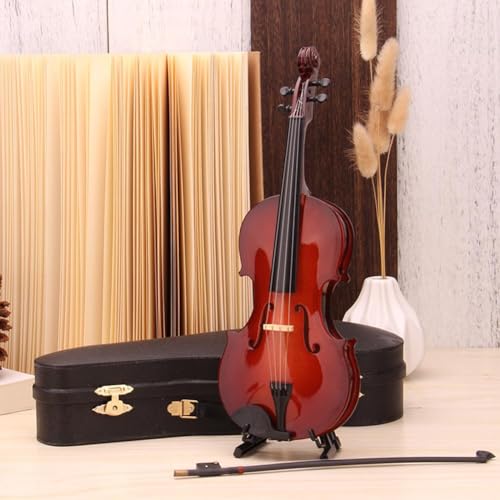 Miniatur Violine aus Holz mit Ständer, Bogen und Koffer, Mini Musikinstrument Ornament Puppenhaus Zubehör für Home Office Dekoration Geburtstag Valentinstag Geschenk von Generisch