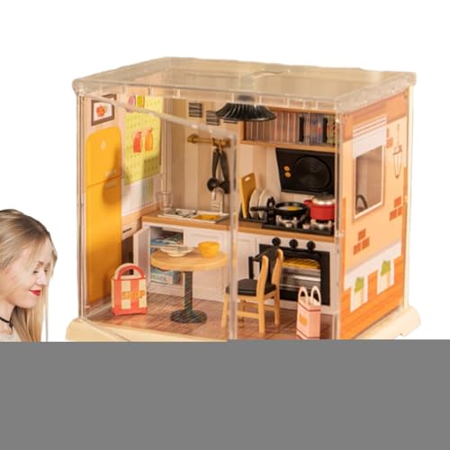Miniatur Zimmer Bausatz | Schreibtisch Deko Puppenhaus Bausatz | Miniatur Café Küchen Modell Für Jugendliche Anzeigeschrank von Generisch
