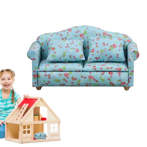 Miniaturcouch für Puppenhaus,Puppenhauscouch,Winziges Möbelzubehör |Moderne Puppenhausmöbel im Maßstab 1:12, Miniatursofa mit Kissen für das Wohnzimmer des Puppenhauses von Generisch