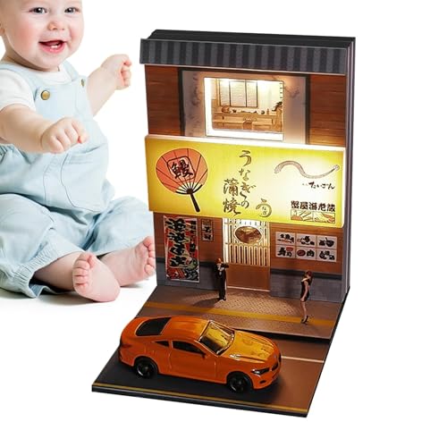 Miniature Houses, 1:64 Simulation Japanese Corner Restaurant, 3.94x4.57x5.43 Inches Handmade Kit, Lighted Architectural Model, Housewarming Decoration Toy von Generisch