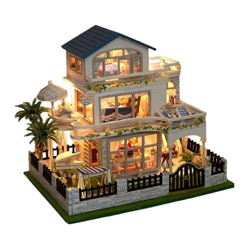 Miniaturhaus Bausatz - Miniatur Villa Modellbausatz Mit LED Für Erwachsene,Handgemachtes Bastelset Geschenk Für Familie Erwachsene Jugendliche von Generisch