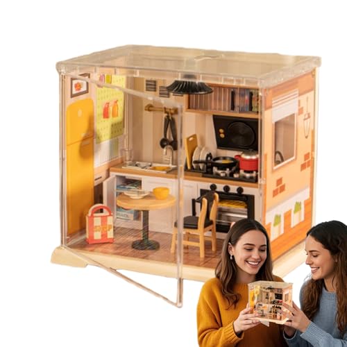 Miniaturhaus Bausatz | Schreibtisch Deko Puppenhaus Bausatz | Miniatur Café Küchen Modell Für Jugendliche Anzeigeschrank von Generisch