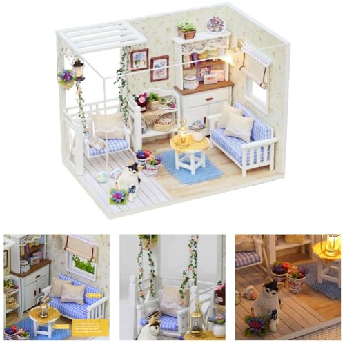 Miniaturhaus-Set zum Selbermachen, Kätzchen-Tagebuch, Haus mit Möbeln und LED, Puppenhaus-Set mit staubdichter Abdeckung, DIY-Puppenhaus-Miniatur-Set für Erwachsene, 3D-Holzhandwerk von Generisch