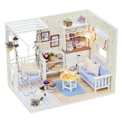 Miniaturhaus-Set zum Selbermachen, Kätzchen-Tagebuch, Haus mit Möbeln und LED, Puppenhaus-Set mit staubdichter Abdeckung, DIY-Puppenhaus-Miniatur-Set für Erwachsene, 3D-Holzhandwerk von Generisch