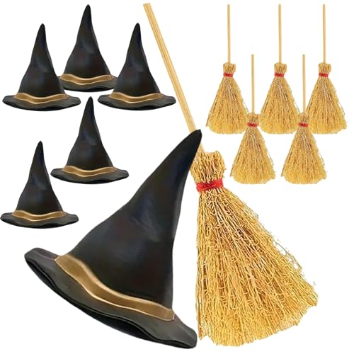 Miniii Hexenhut – Tragbarer kleiner Hexenhut, robuster Miniii Hexenhut mit Besen, Wittch Hats Halloween, Miiniii Besen, Dekoration für Party, Hochzeit, Erwachsene, Kinder, Baby Mädchen von Generisch