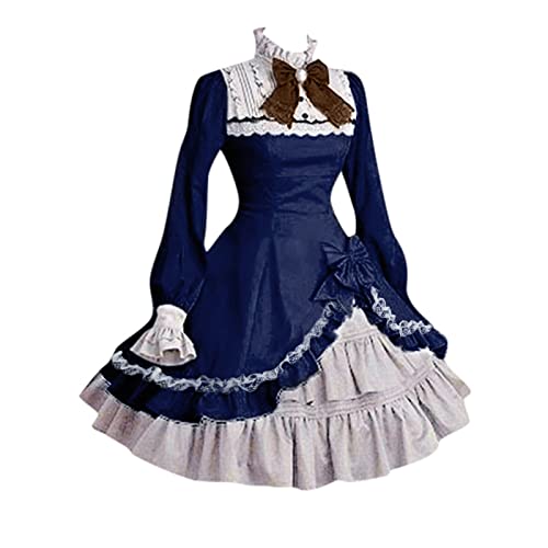 Mittelalter Dokumentarfilm DVD Spitze Party Fliege mit Schleife Ärmel Damenkleid Gothic Lange Kostüme Damenkleid Gothic Kleidung Alle Männer (Blau, XXL) von Generisch