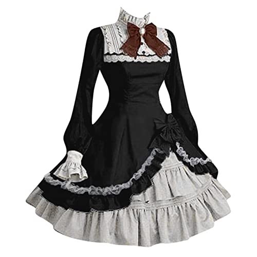 Mittelalter Dokumentarfilm DVD Spitze Party Fliege mit Schleife Ärmel Damenkleid Gothic Lange Kostüme Damenkleid Gothic Kleidung Alle Männer (Schwarz, XXL) von Generisch