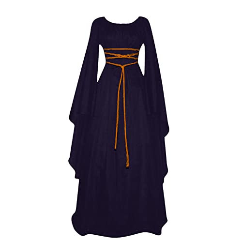 Mittelalter Kleid Gothic Kleidung Damen Lang Medieval Hexenkleid Outfit Dress Adult Große Größen Oberteil Curvy Renaissance Elegant Kleidung 2#marine XL von Generisch