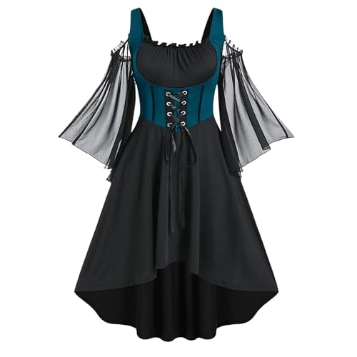 Mittelalter Kleid Halloween Kostüm Damen Hexe Lang Cosplay Dress Frauen Hexenkleid Elegant Große Größen Oberteil Goth Renaissance Mittelalter Kleidung 2#kaffee M von Generisch