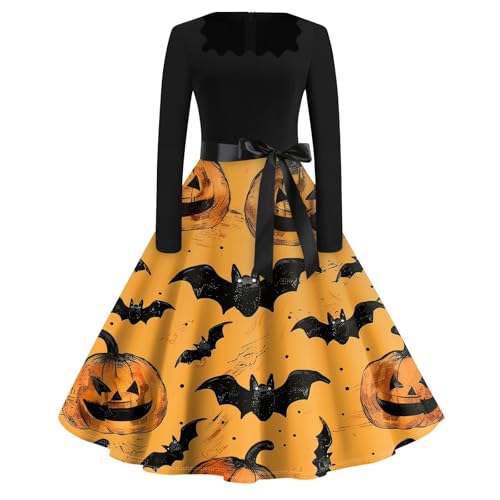 Mittelalter Kleid Hexenkostüm Damen Gothikkleider Goth Hexenkleid Outfit Dress Mittelalter Lang Oberteil Elegant Halloweenkostüm Curvy Kleidung 2#erdig gelb XXL von Generisch