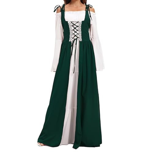 Mittelalter Kleidung Damen Dress Two Piece Partykleid Kostüme Frauen Halloween kleid Costume Cosplay (Green, M) von Generisch