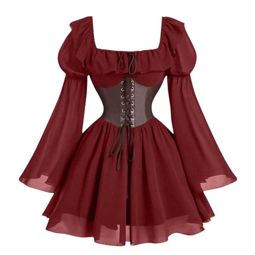 Mittelalter Kleidung Damen Kostüm Halloween Renaissance Maxikleid Gesmokte Taille High Low Design Mittelalter Steampunk Kleid für Cosplay Party Halloween Mittelalter Kleidung Damen Kostüm Halloween Renaissance Maxikleid Gesmokte Taille High Low Design Mittelalter Steampunk Kleid für Cosplay Party Halloween von Generisch
