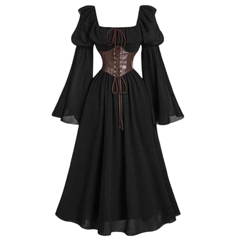 Mittelalter Kleidung Damen Kostüm Halloween Renaissance Maxikleid Gesmokte Taille High Low Design Mittelalter Steampunk Kleid für Cosplay Party Halloween Mittelalter Kleidung Damen Kostüm Halloween Renaissance Maxikleid Gesmokte Taille High Low Design Mittelalter Steampunk Kleid für Cosplay Party Halloween von Generisch