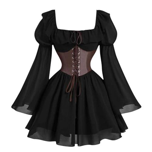 Mittelalter Kleidung Damen Kostüm Halloween Renaissance Maxikleid Gesmokte Taille High Low Design Mittelalter Steampunk Kleid für Cosplay Party Halloween Mittelalter Kleidung Damen Kostüm Halloween Renaissance Maxikleid Gesmokte Taille High Low Design Mittelalter Steampunk Kleid für Cosplay Party Halloween von Generisch