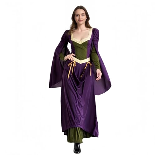 Mittelalter Kostüm Kleid Damen, Renaissance Viktorianisches Kleid mit Trompete Langarm, Vintage Kleid Ballkleid für Royal Ball Halloween Party (Lila, M) von Generisch