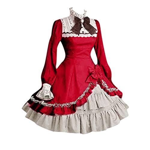 Mittelalterlicher Dokumentarfilm DVD Spitze Party Fliege mit Schleife Ärmel Damenkleid Gothic Lange Kostüme Damenkleid Gothic Kleidung Alle Männer (Rot, M) von Generisch