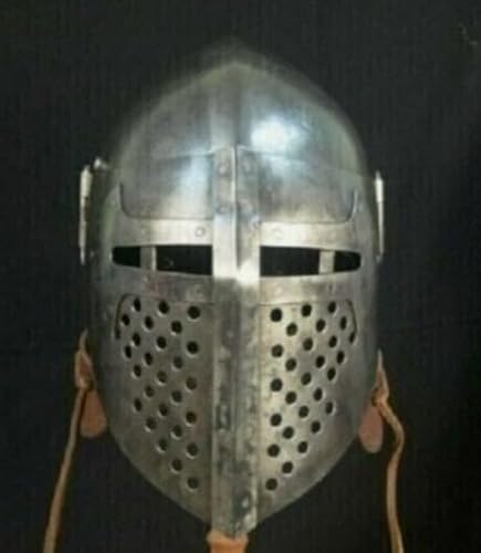 Mittelalterlicher Visier-Helm, Kampf, europäisches Gesicht, geschlossener Bascinet, Ritterhelm, Stahl, LARP, Krieger, Cosplay, Halloween von Generisch