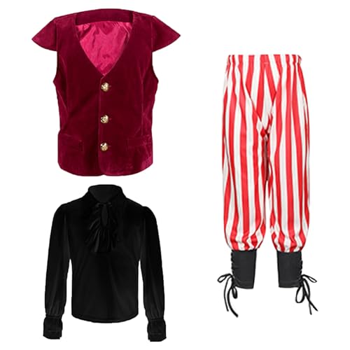 Mittelalterliches Kinder-Kostüm, Outfit für Jungen, Hemden, Weste, Halloween, Anzug, Kleidungsset für Babys, Jungen, Rot, 7–10 Jahre Mittelalterliches Kinder-Kostüm, Outfit für Jungen, Hemden, Weste, Halloween, Anzug, Kleidungsset für Babys, Jungen, Rot, 7–10 Jahre von Generisch