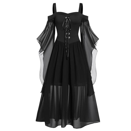 Mittelalterliches Kostüm für Damen, Trompetenärmel, irisches Hemdkleid mit Korsett, traditionelle Kleider, Halloween, Damenkostüme, Gothic, langärmelig, Korsettkleid, Übergröße, Midi-Kleider, Schwarz Mittelalterliches Kostüm für Damen, Trompetenärmel, irisches Hemdkleid mit Korsett, traditionelle Kleider, Halloween, Damenkostüme, Gothic, langärmelig, Korsettkleid, Übergröße, Midi-Kleider, Schwarz von Generisch