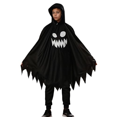 Mittelalterliches Kostüm für Kinder, leuchtender Geist, weiß-schwarz, leuchtendes Gesicht, Umhang, Schal, Halloween-Party, Kleidung, Performance-Bekleidungs-Set (3–12 Jahre) von Generisch