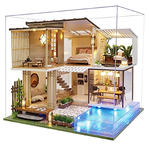 Moderne Villa DIY Miniatur-Puppenhaus - Holzmöbel-Set mit realistischem Design, handgefertigtes Mini-Heimmodell & Staubschutz, kreative simulierte Möbel von Generisch