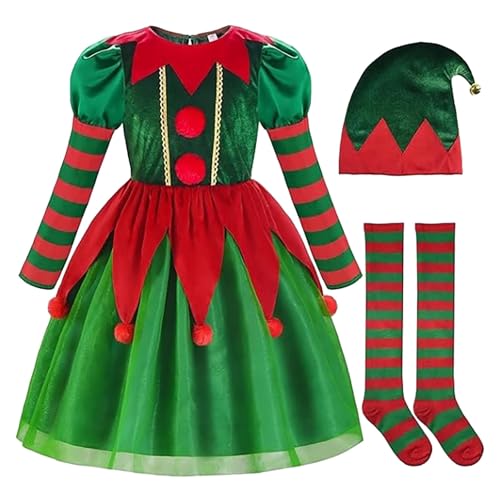 Modisches Outfit für kleine Mädchen, Kostüm für Kinder, Weihnachtsmann, kleiner Helfer, Weihnachtskleid für Mädchen (Grün, 18–24 Monate) von Generisch