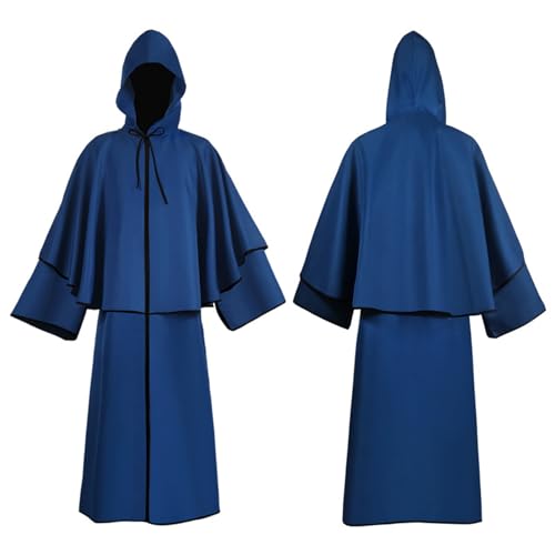 Mönch Kostüm Robe Prister Gewand Mönchskutte Mittelalter Hooded Renaissance Priester Robe Halloween Cosplay Gothic Ritter Cape Lange Kapuzenumhang Outfit Schwarz Weiß Rot Grün Blau von Generisch