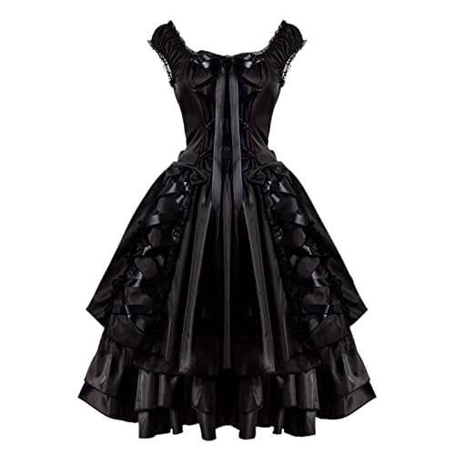 Monokuma Cosplay-Kostüm, Damen, Vintage, schmal, Gothic, klassisch, schwarz, geschichtet, Schnürung, Gothic, Lolita, Cosplay-Kleid (Schwarz, M) von Generisch