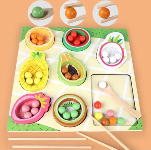 Montessori Holz Obst-Sortierspiel, Motorik-Lernspielzeug mit Essstäbchen, 8 Früchte-Motive Montessori Holz Obst-Sortierspiel, Motorik-Lernspielzeug mit Essstäbchen, 8 Früchte-Motive von Generisch