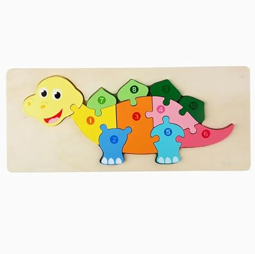 Montessori Holzpuzzle Set, Bunte Tiermotive, Lernspielzeug für Kinder 1-3 Jahre, 30 x 12,8 cm (Dino) von Generisch