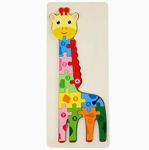 Montessori Holzpuzzle Set, Bunte Tiermotive, Lernspielzeug für Kinder 1-3 Jahre, 30 x 12,8 cm (Giraffe) von Generisch
