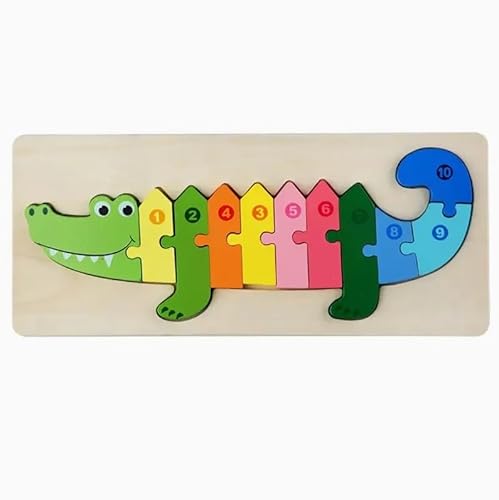 Montessori Holzpuzzle Set, Bunte Tiermotive, Lernspielzeug für Kinder 1-3 Jahre, 30 x 12,8 cm (Krokodil) von Generisch