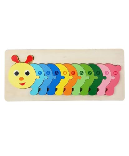 Montessori Holzpuzzle Set, Bunte Tiermotive, Lernspielzeug für Kinder 1-3 Jahre, 30 x 12,8 cm (Raupe) von Generisch