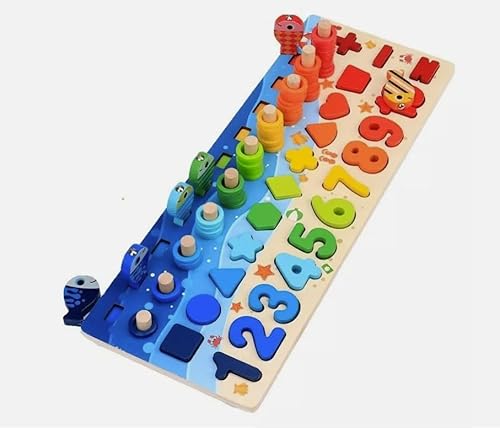 Montessori Holzpuzzle Sortierspiel für Kinder ab 3 Jahren – Magnetisches Angelspiel, Lernspielzeug mit Zahlen, Formen, Farben & Fischen – Pädagogisches Spielzeug aus Holz von Generisch