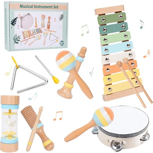 Musikinstrumente für Kinder: Holzwerkzeuge, Holzspielzeug und Spielzeug für die Vorschulerziehung, Xylophone geeignet für Kinder von 1 bis 3 Jahren. (8-in-1) von Generisch