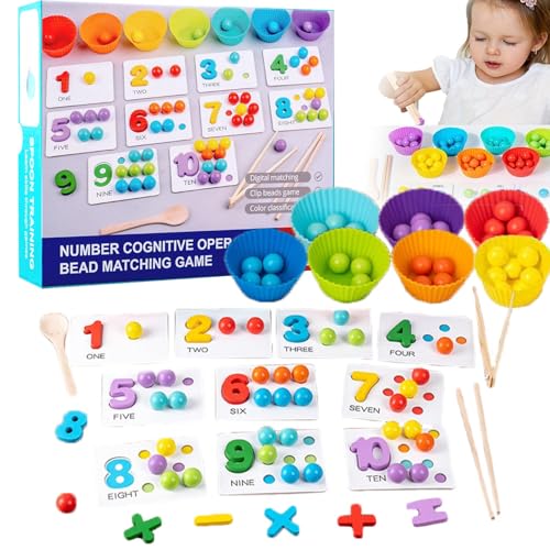 Montessori-Rechenspielzeug-Set, Zahlenspiel mit Perlen, 63-teilig, Gehirntraining für Kinder, Clip-Perlen, Vorschul-Lernspiel mit Perlen, Essstäbchen und Löffeln von Generisch
