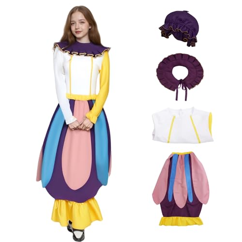 Mrs Potts Kostüm, Prinzessin, Schönheitsfreundin, Frau, Teekanne, Cosplay-Kostüm, Outfits mit Hut, Laternenkleid für Erwachsene, für Halloween, Drama-Auftritte (Gelb + Lila, S) von Generisch