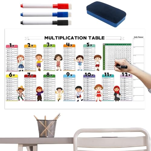 Multiplikations-Lernkarten – trocken abwischbare Multiplikationen, Mathematik-Tafeln mit Stift, Mathematik-Praxiskarten, Lernspiel und wiederverwendbares Lernwerkzeug für Zuhause, Klassenzimmer von Generisch