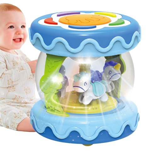 Musical Rotating Light Up Drum Toy, Carousel Crawling Learning Toy, Adorable Lights and Music Plush, Sensory Activity Toys for 12 Months Toddler Boy Girl, 3.94x3.94x4.33 inches von Generisch