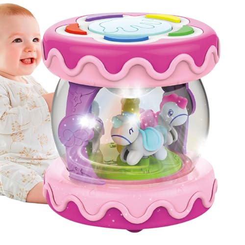 Musical Rotating Light Up Drum Toy, Carousel Crawling Learning Toy, Adorable Lights and Music Plush, Sensory Activity Toys for 12 Months Toddler Boy Girl, 3.94x3.94x4.33 inches von Generisch